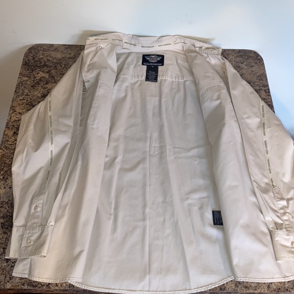 Harley Davidson Motorcycle Khaki Embroidered Long Sleeve Button Down Men Shirt M - Picture 14 of 15